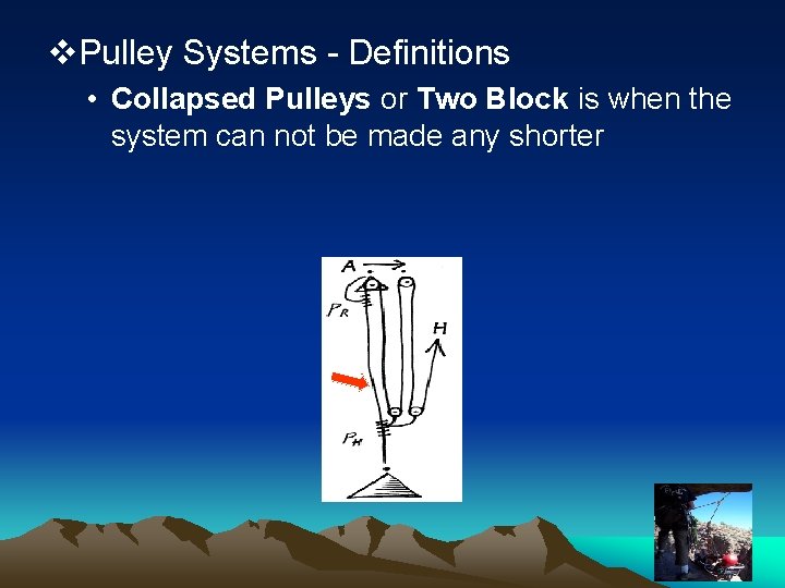 v. Pulley Systems - Definitions • Collapsed Pulleys or Two Block is when the