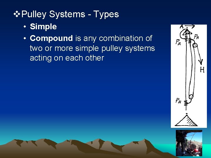 v. Pulley Systems - Types • Simple • Compound is any combination of two