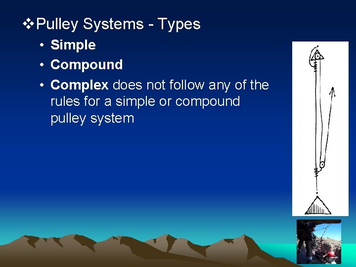 v. Pulley Systems - Types • Simple • Compound • Complex does not follow