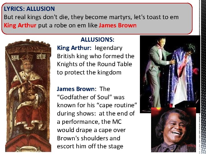 LYRICS: ALLUSION But real kings don't die, they become martyrs, let's toast to em