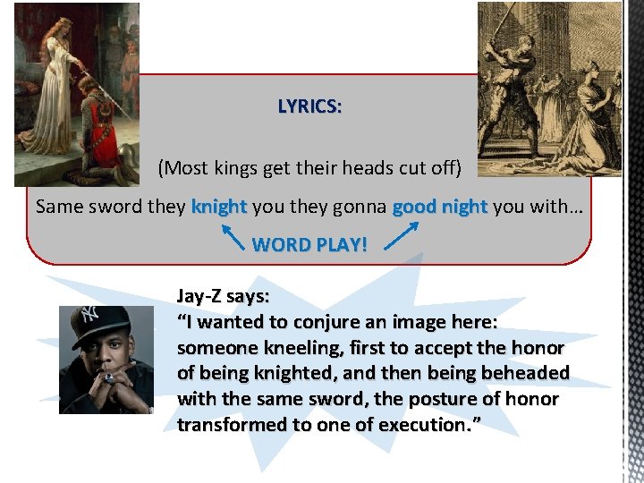 LYRICS: (Most kings get their heads cut off) Same sword they knight you they