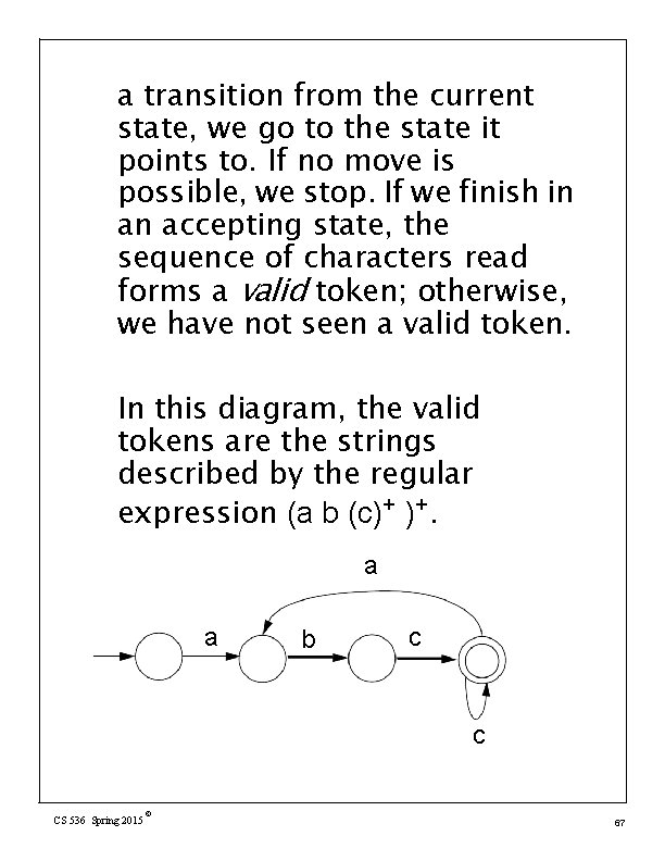 a transition from the current state, we go to the state it points to.