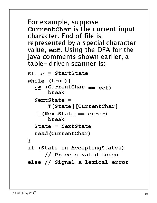 For example, suppose Current. Char is the current input character. End of file is