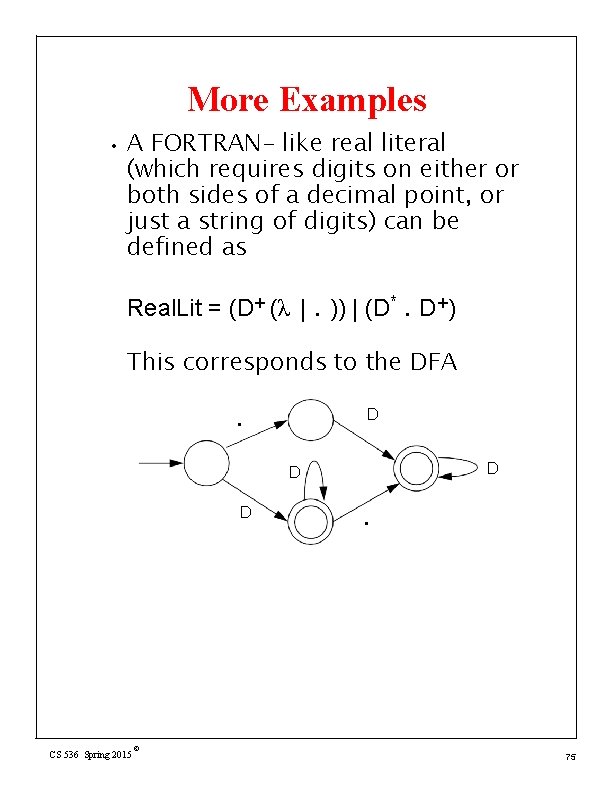 More Examples • A FORTRAN- like real literal (which requires digits on either or