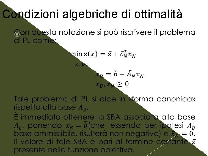 Condizioni algebriche di ottimalità 