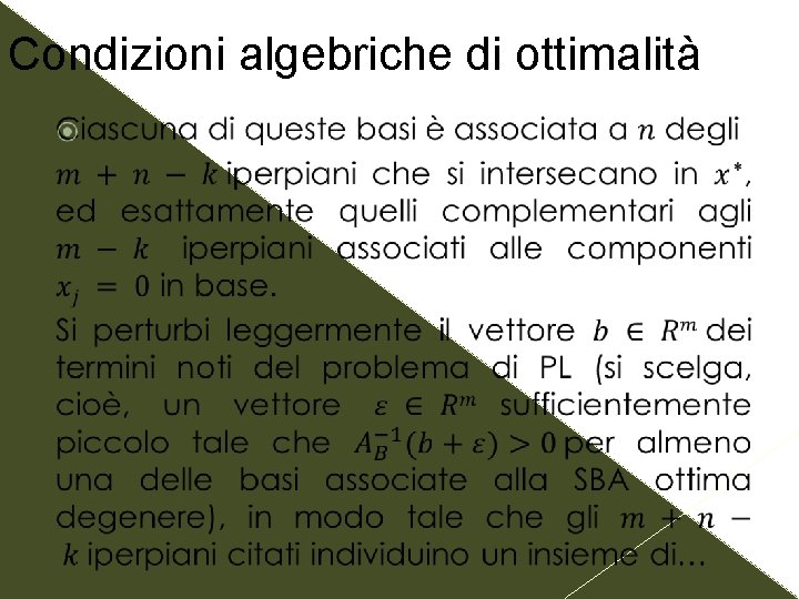 Condizioni algebriche di ottimalità 