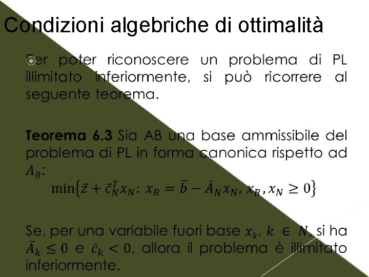 Condizioni algebriche di ottimalità 