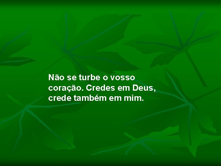 Não se turbe o vosso coração. Credes em Deus, crede também em mim. 