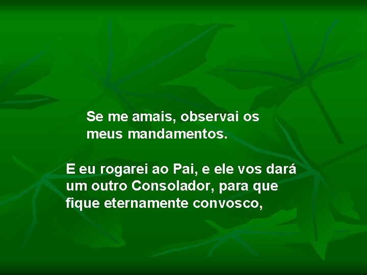 Se me amais, observai os meus mandamentos. E eu rogarei ao Pai, e ele