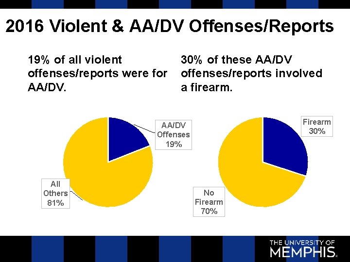 2016 Violent & AA/DV Offenses/Reports 19% of all violent offenses/reports were for AA/DV. 30%