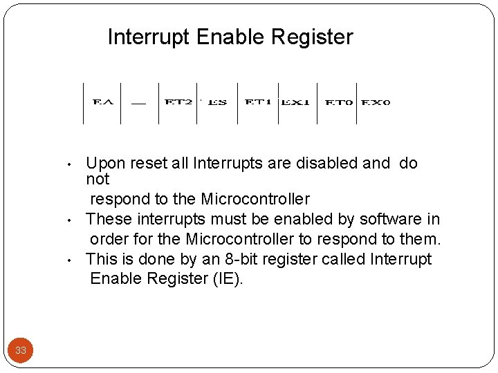 Interrupt Enable Register • • • 33 Upon reset all Interrupts are disabled and