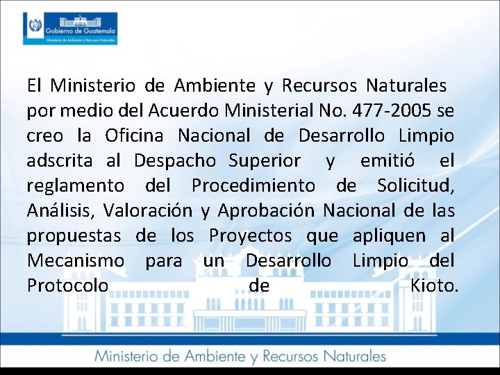 El Ministerio de Ambiente y Recursos Naturales por medio del Acuerdo Ministerial No. 477