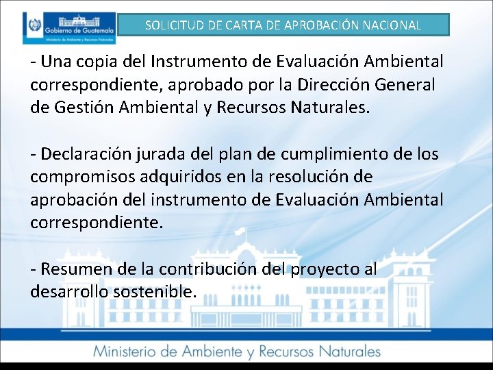 SOLICITUD DE CARTA DE APROBACIÓN NACIONAL - Una copia del Instrumento de Evaluación Ambiental