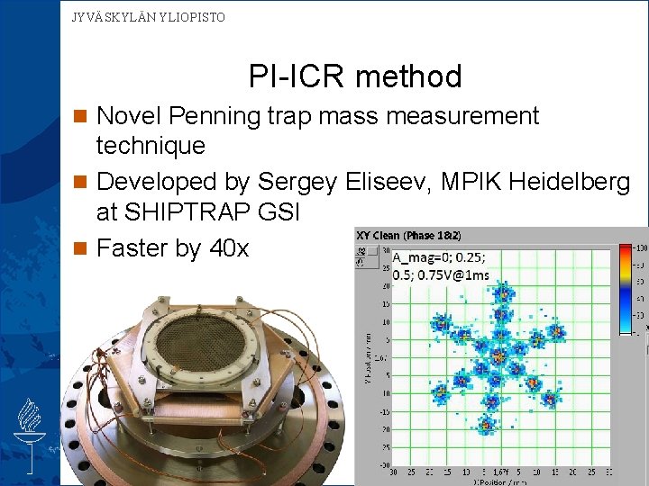 JYVÄSKYLÄN YLIOPISTO PI-ICR method n Novel Penning trap mass measurement technique n Developed by