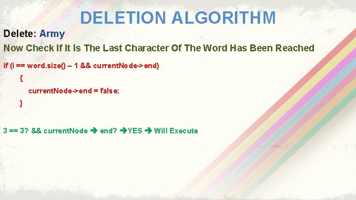 DELETION ALGORITHM Delete: Army Now Check If It Is The Last Character Of The
