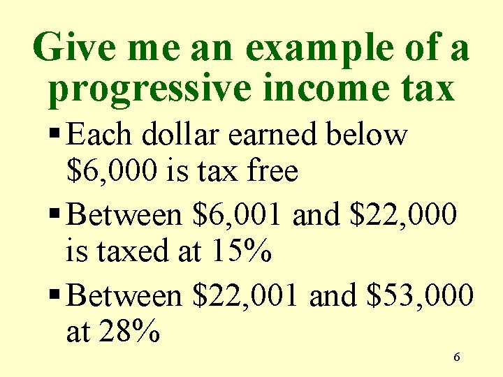 Give me an example of a progressive income tax § Each dollar earned below