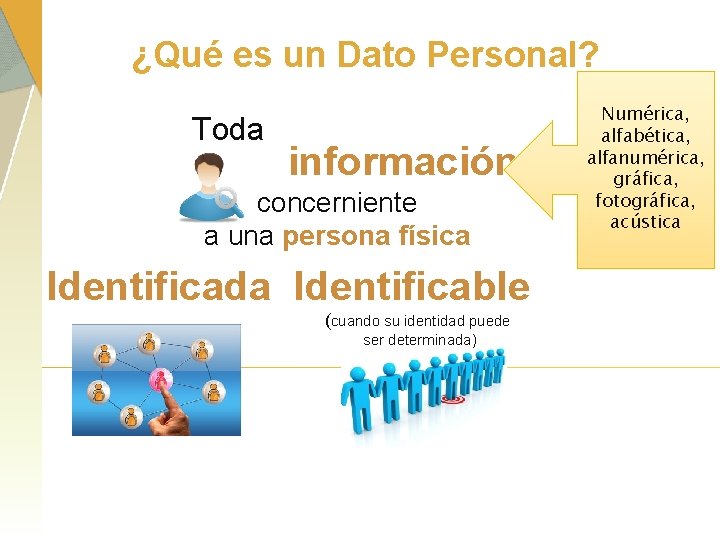 ¿Qué es un Dato Personal? Toda Datos persona les información concerniente a una persona