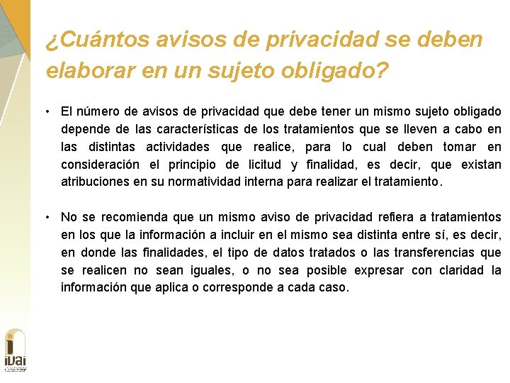 ¿Cuántos avisos de privacidad se deben elaborar en un sujeto obligado? • El número