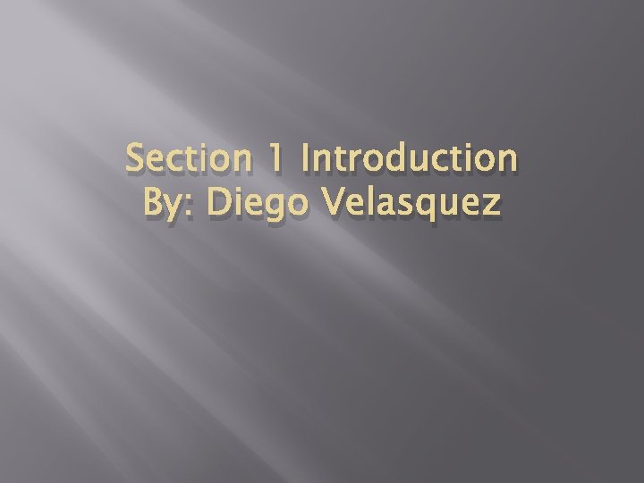 Section 1 Introduction By: Diego Velasquez 