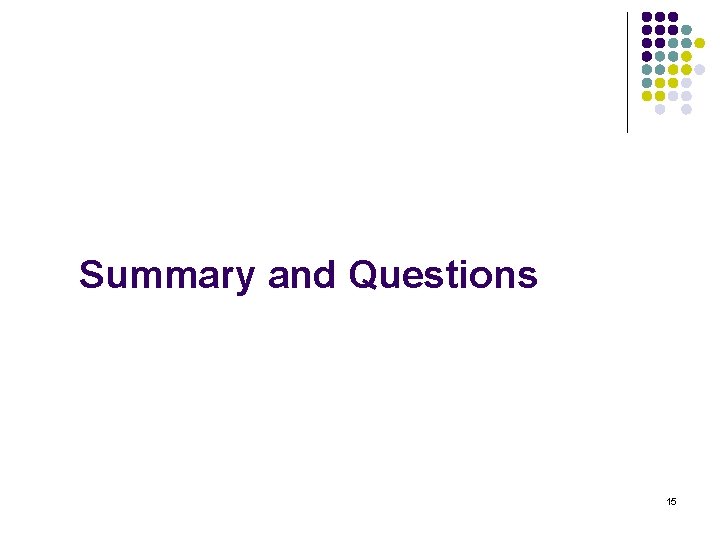 Summary and Questions 15 