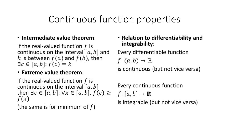 Continuous function properties • • 