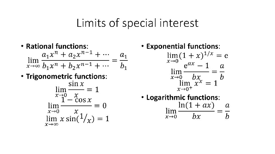 Limits of special interest • • 