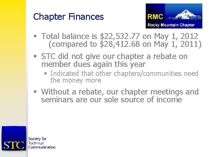 Chapter Finances § Total balance is $22, 532. 77 on May 1, 2012 (compared