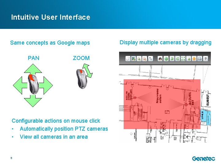 Intuitive User Interface Same concepts as Google maps PAN ZOOM Configurable actions on mouse