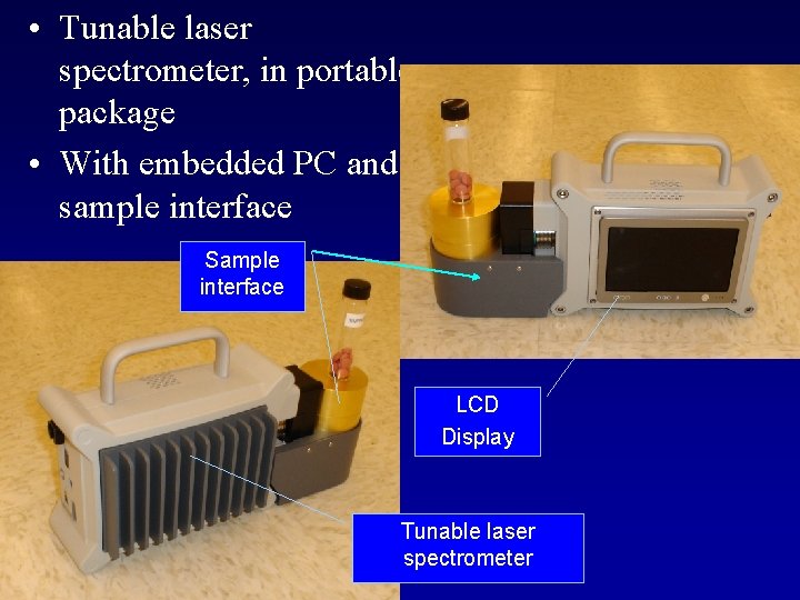  • Tunable laser spectrometer, in portable package • With embedded PC and sample