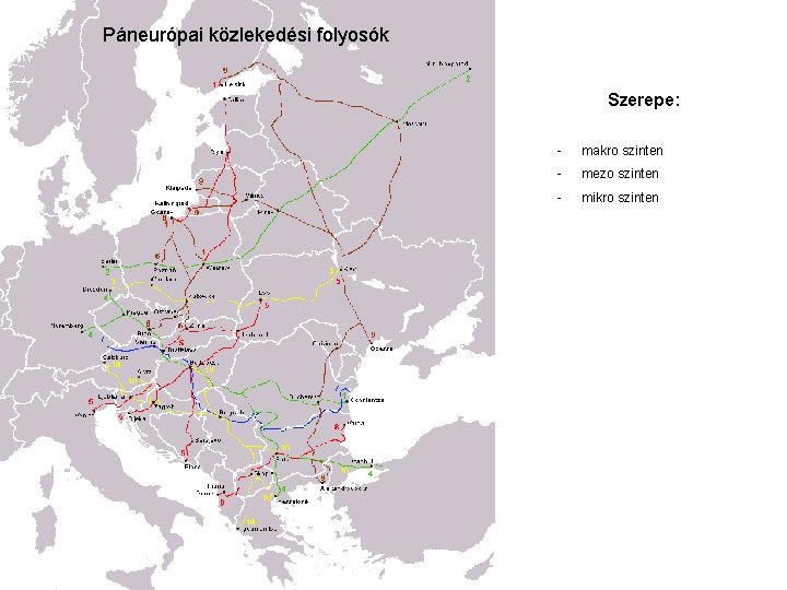 Páneurópai közlekedési folyosók Szerepe: - makro szinten - mezo szinten - mikro szinten 