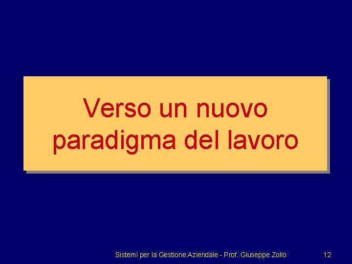 Verso un nuovo paradigma del lavoro Sistemi per la Gestione Aziendale - Prof. Giuseppe