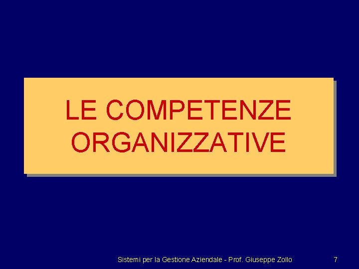 LE COMPETENZE ORGANIZZATIVE Sistemi per la Gestione Aziendale - Prof. Giuseppe Zollo 7 