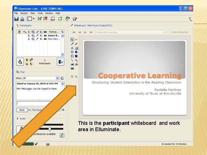 This is the participant whiteboard and work area in Elluminate. 