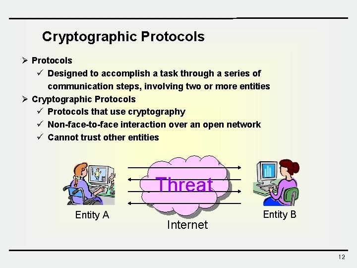 Cryptographic Protocols Ø Protocols ü Designed to accomplish a task through a series of