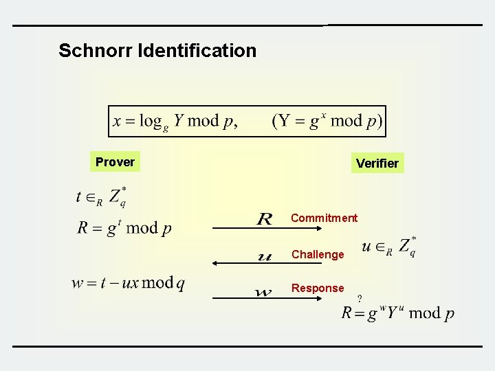 Schnorr Identification Prover Verifier Commitment Challenge Response 
