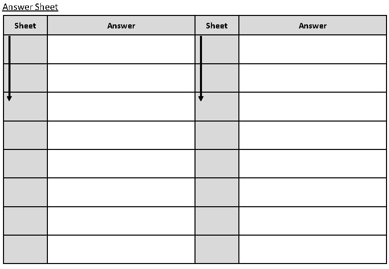 Answer Sheet Answer 