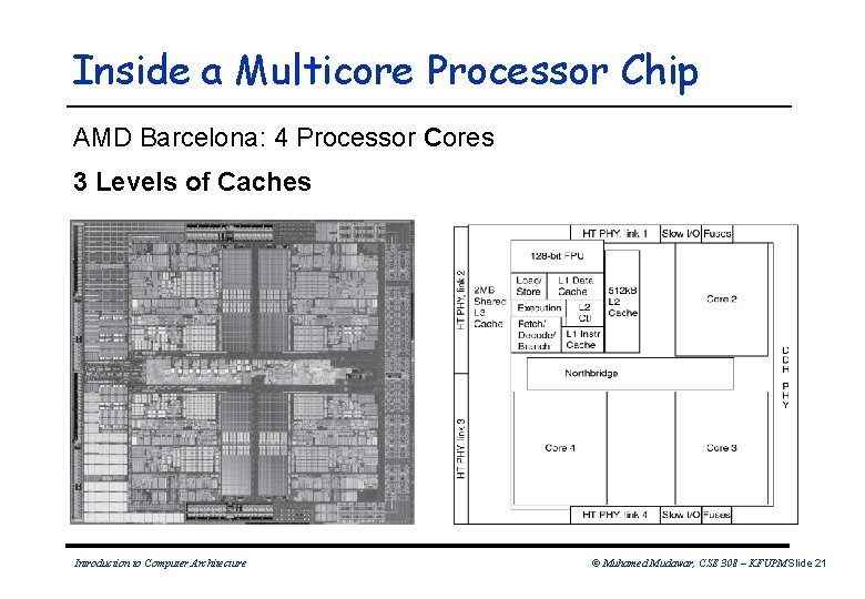 Inside a Multicore Processor Chip AMD Barcelona: 4 Processor Cores 3 Levels of Caches