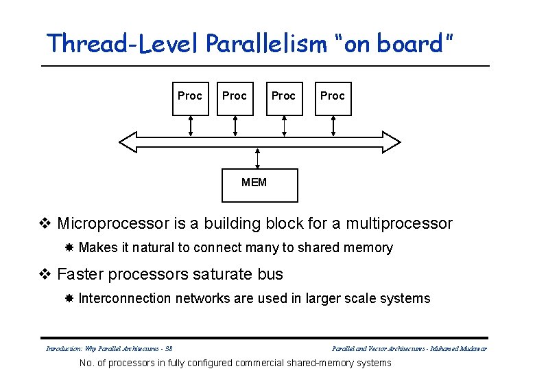 Thread-Level Parallelism “on board” Proc MEM v Microprocessor is a building block for a