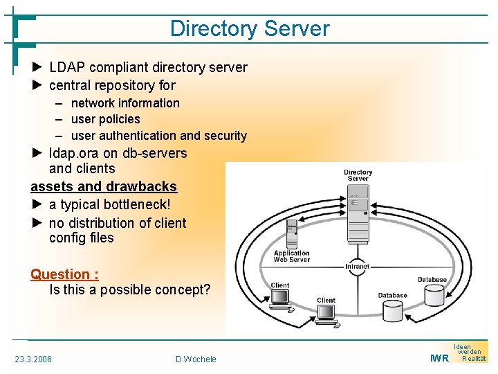 Directory Server ► LDAP compliant directory server ► central repository for – network information