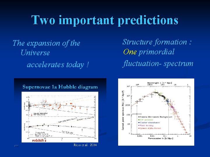 Two important predictions The expansion of the Universe accelerates today ! Structure formation :