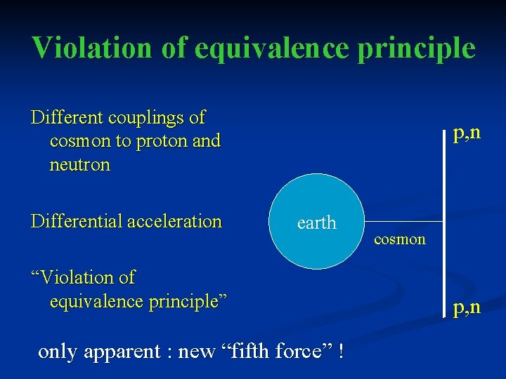 Violation of equivalence principle Different couplings of cosmon to proton and neutron Differential acceleration