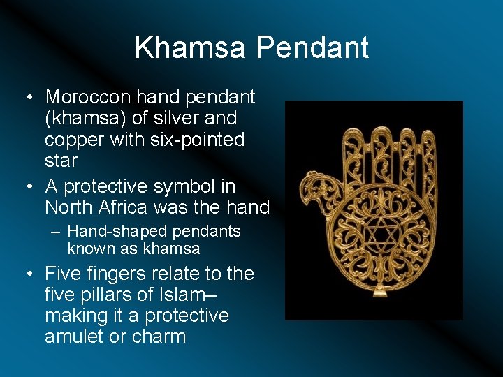 Khamsa Pendant • Moroccon hand pendant (khamsa) of silver and copper with six-pointed star