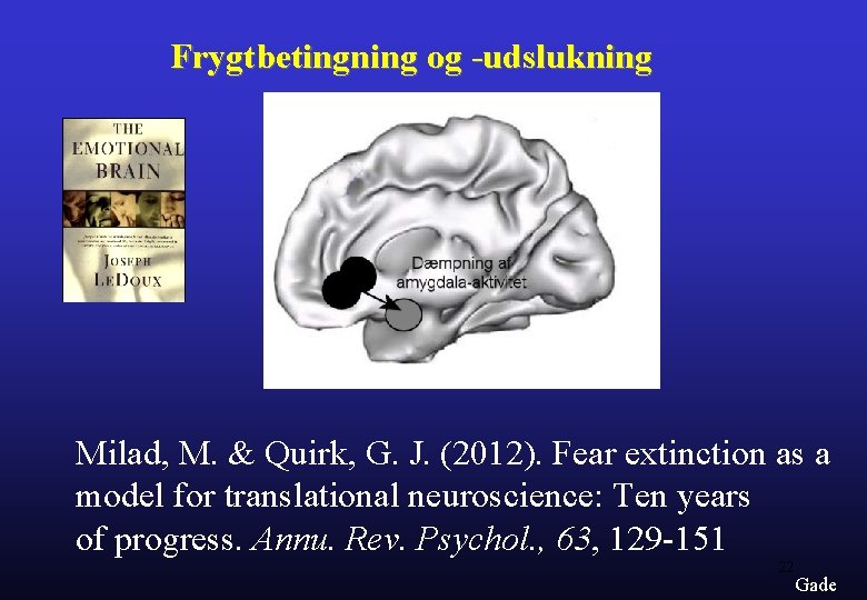 Frygtbetingning og -udslukning Milad, M. & Quirk, G. J. (2012). Fear extinction as a