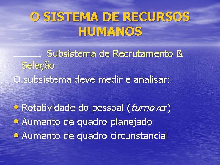 O SISTEMA DE RECURSOS HUMANOS Subsistema de Recrutamento & Seleção O subsistema deve medir