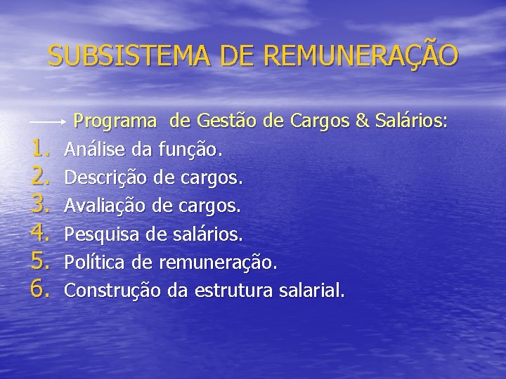 SUBSISTEMA DE REMUNERAÇÃO 1. 2. 3. 4. 5. 6. Programa de Gestão de Cargos