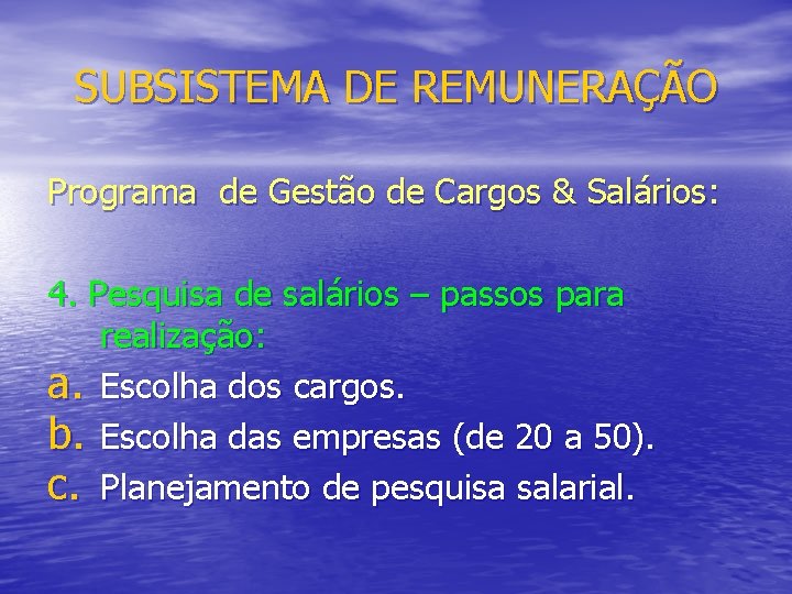 SUBSISTEMA DE REMUNERAÇÃO Programa de Gestão de Cargos & Salários: 4. Pesquisa de salários