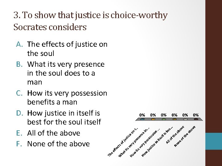 3. To show that justice is choice-worthy Socrates considers A. The effects of justice