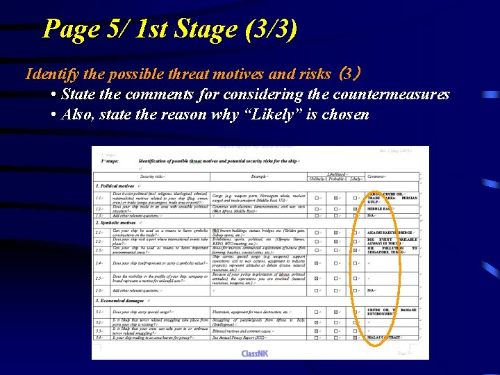 Page 5/ 1 st Stage (3/3) Identify the possible threat motives and risks （3）