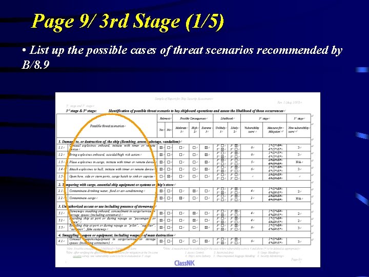 Page 9/ 3 rd Stage (1/5) • List up the possible cases of threat