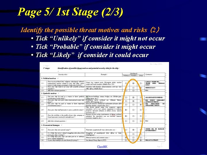 Page 5/ 1 st Stage (2/3) Identify the possible threat motives and risks （2）